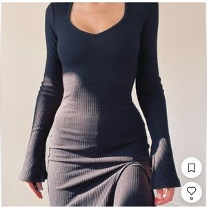 AYM Sweater Bodycon Ribbed Long Sleeve V Neck Cotton Blend Mini Dress XS